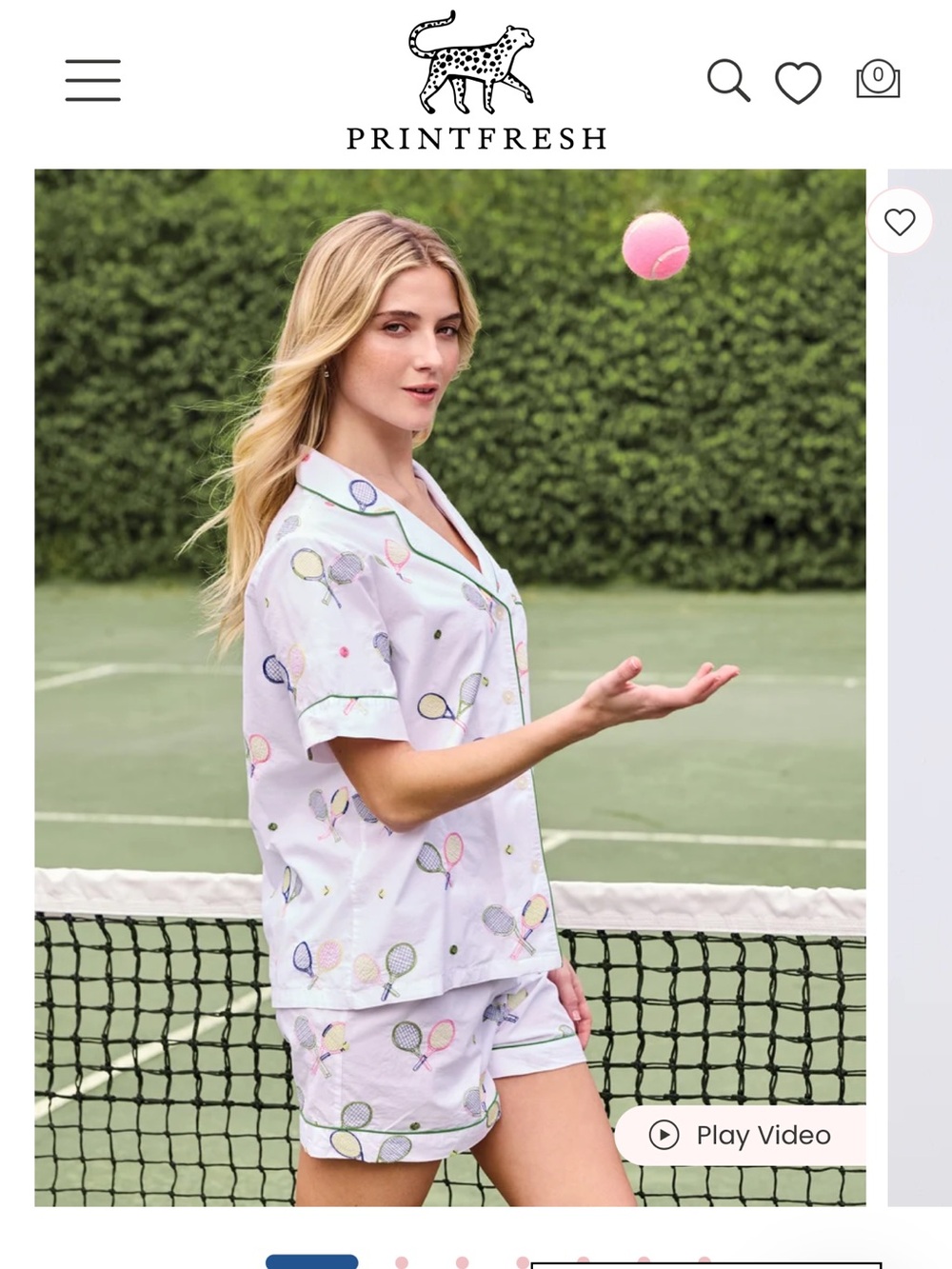 Printfresh Lavender Tennis Racket Short Pajama Set with Pastel Accents